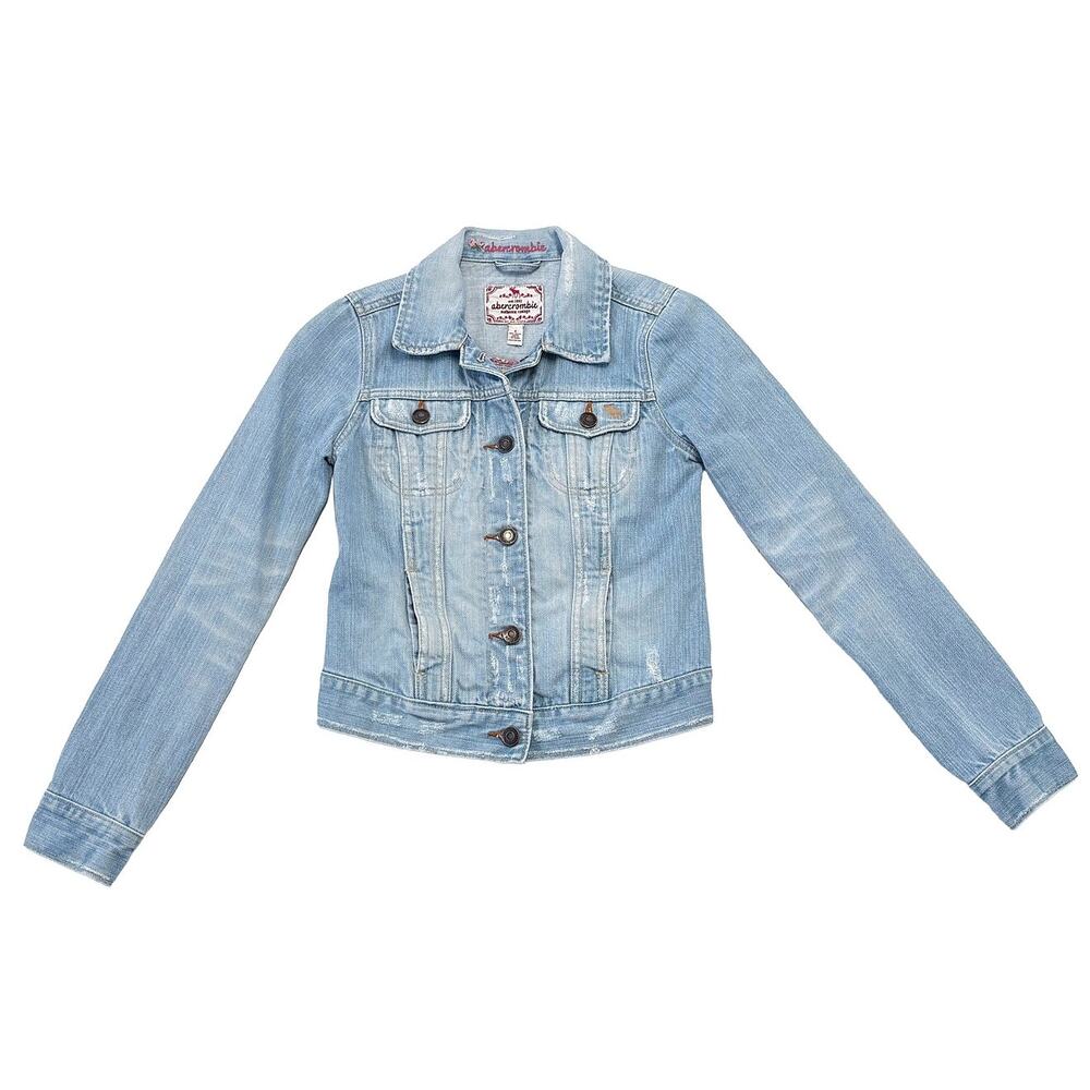 Abercrombie Kids Denim Jean Jacket Girls S Light Wash Distressed Y2K Style EUC